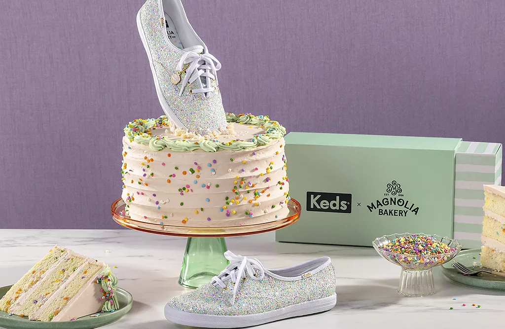 Keds and Magnolia Bakery sneaker collection with confetti cake